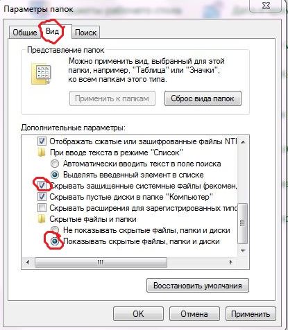 Для его проверки понадобится включить отображение скрытых файлов и папок, воспользовавшись пунктом «Параметры папок» в панели управления Windows Vista/7 или «Свойства папки» в XP