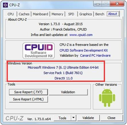 рис.2. В последней вкладке с названием «About»находится подробная информация о вашей операционке в разделе «WindowsVersion»
