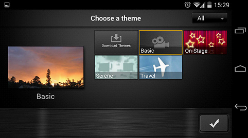 рис.10. Видеоредактор для телефона предлагает готовые темы, которые Вы можете использовать при создании видеоролика