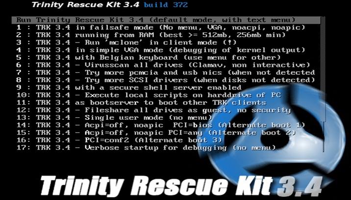 пункт «Run Trinity Rescue Kit 3.4»