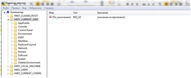 рис.2. Взору пользователя развернется главное окно редактора реестра