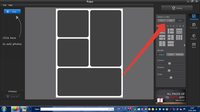 Окно размеров