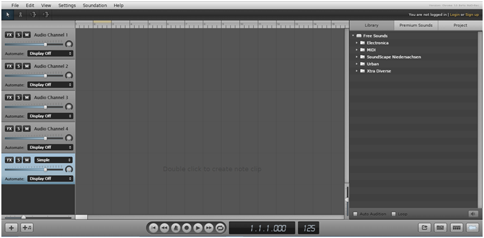 В левой части находится микшер, в центральной части – плейлист, где выстраиваются дорожки и их последовательность, а в правой – библиотека звуков