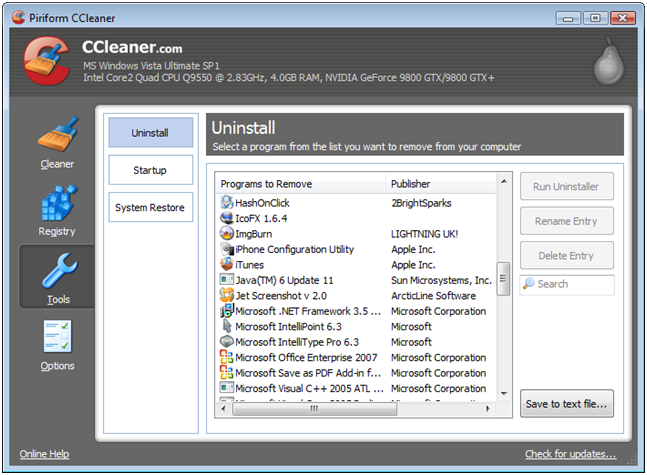 К числу наиболее распространенных можно отнести CCleaner – функциональное средство для управления системным реестром и установленным софтом, которое оценит как новичок, так и опытный пользователь