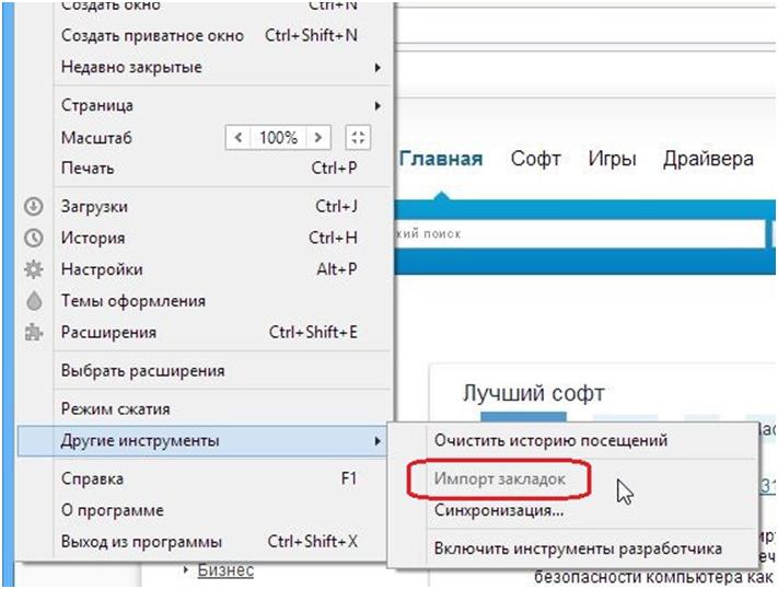 В ранних версиях присутствовала возможность быстро импортировать закладки в опере
