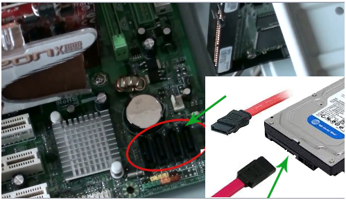 В соответствующие микроразъемы подключаются кабель питания и sata кабель для жесткого диска