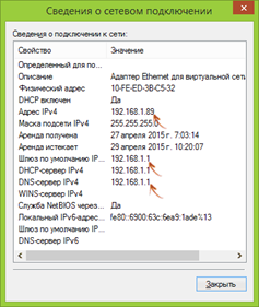 Сведения о сетевом подключении