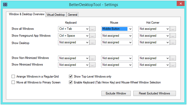 Вкладка Windows and Desktop Overview