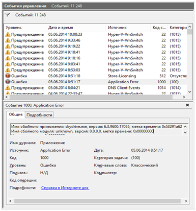 Просмотр событий