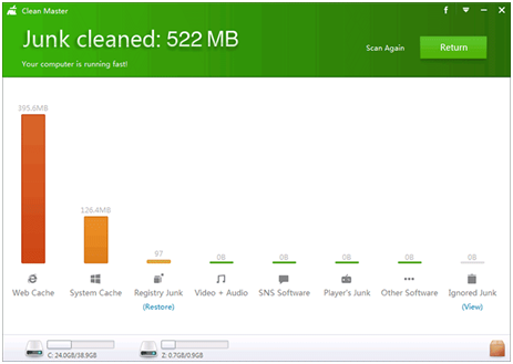 Отчет об удалении файлов в Clean Master