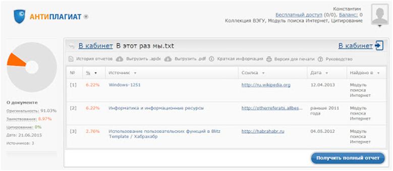 Антиплагиат как сделать отчет