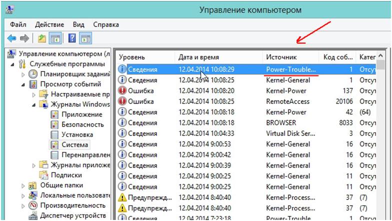 Ищем последние действия, имеющие в обозначениях слово Power