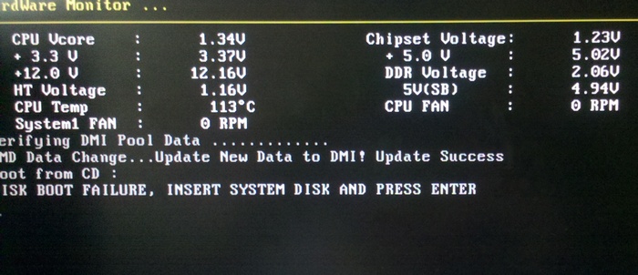 DISK BOOT FAILURE,INSERT SYSTEM DISK AND PRESS ENTER