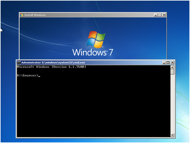 Во время инсталляции, еще перед разбивкой разделов нажимаем кнопки Shift и F10, на экране появится командное меню