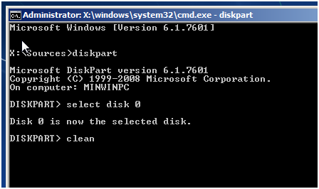 Пишем select disc 0 и еще раз нажимаем «Enter»